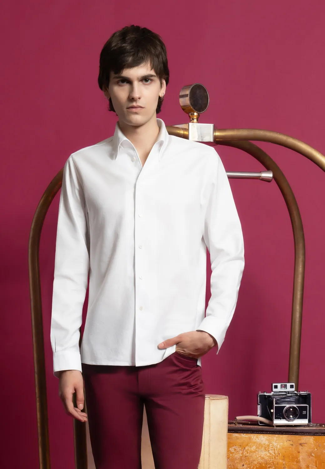 Pierre Talamon chemise col souple coton blanc texturée