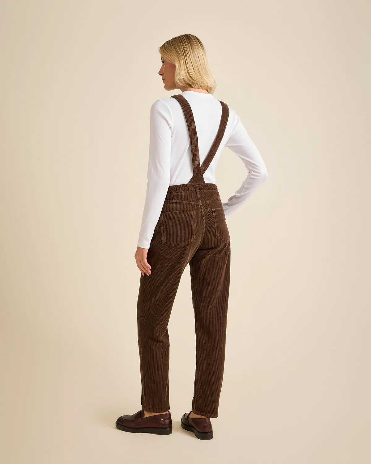 Cotelé Paris Mom salopette femme chocolat velours côtelé