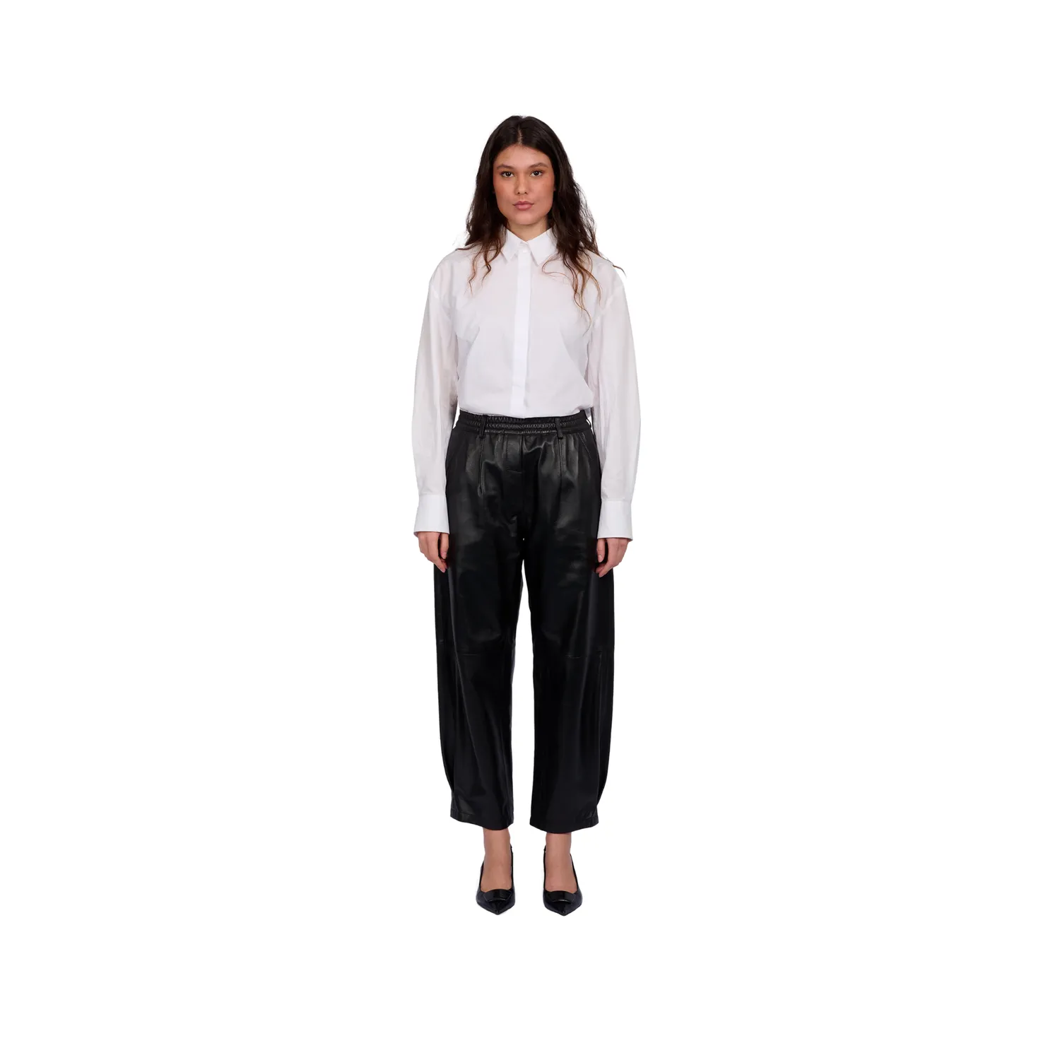 Oakwood Mia 65214 pantalon cuir noir coupe ample élastique