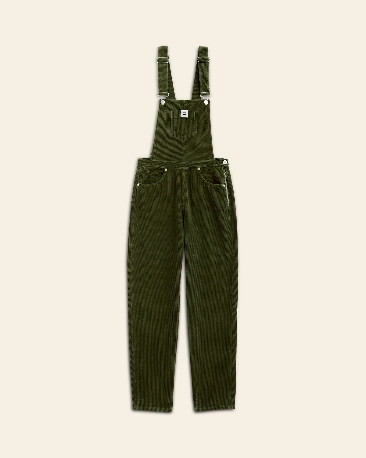 Cotelé Paris Mom vert olive salopette velours coton bio