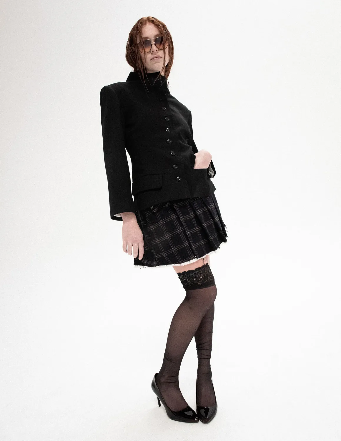 PAOLO LEDUC Domination mini kilt tartan laine plissé