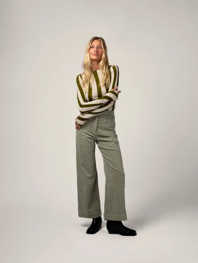 Cotelé Paris Jane pantalon femme sauge velours
