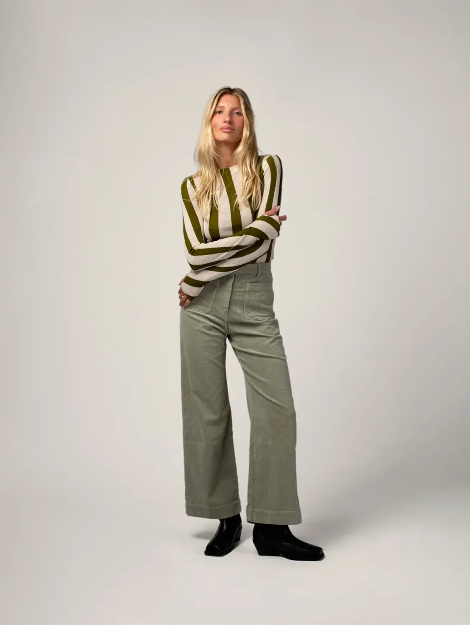 Cotelé Paris Jane pantalon femme sauge velours
