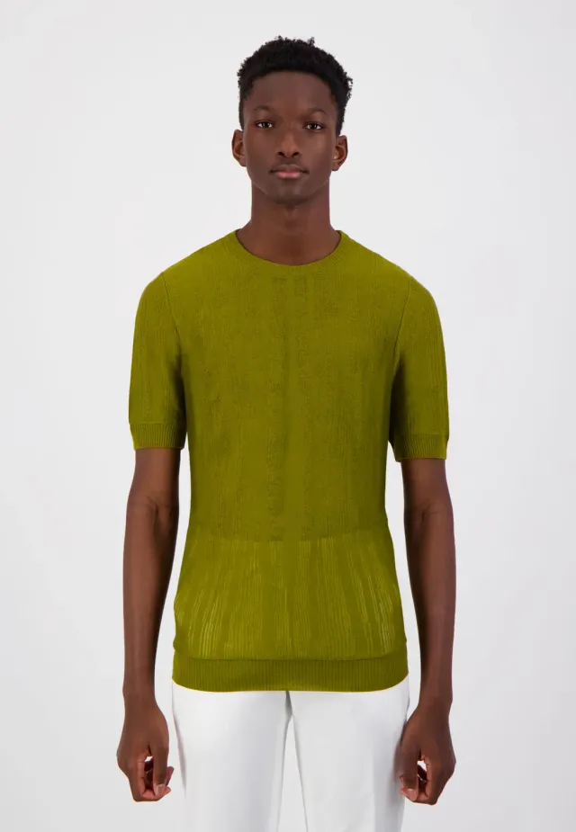 Pierre Talamon Zebra t-shirt kaki ajouré