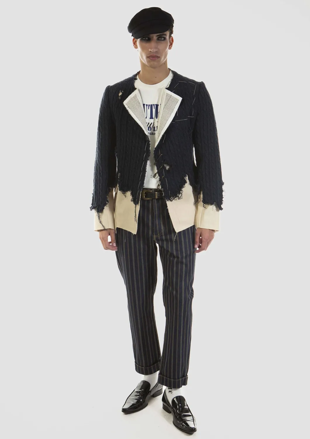 Paolo Leduc Cross-bred Sweater Blazer trompe-l'œil crème