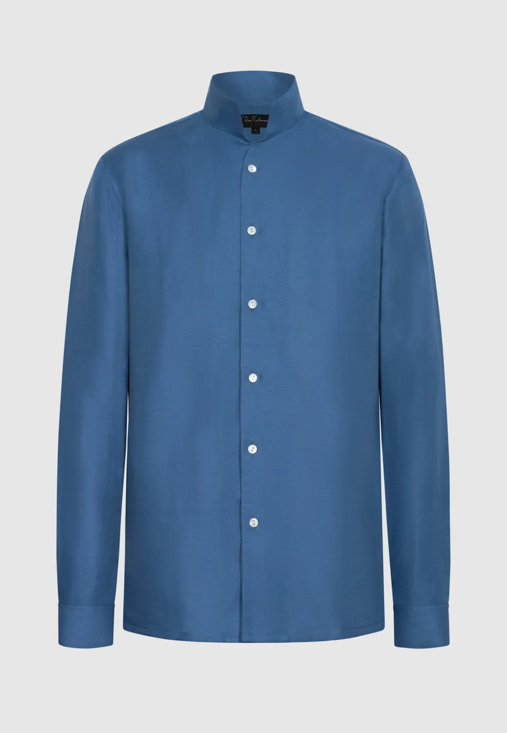 Pierre Talamon chemise col officier bleue lin coton