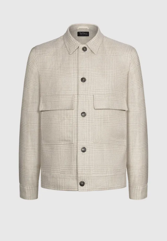 Pierre Talamon Prince de Galles Beige veste lin coupe droite