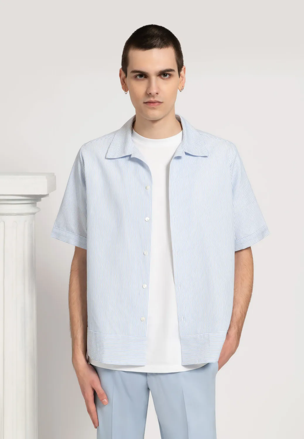 Pierre Talamon fines rayures chemise manches courtes