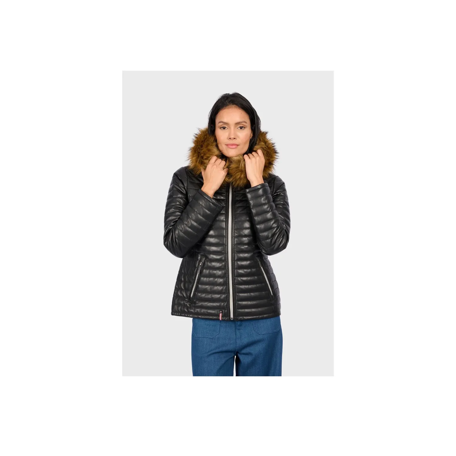 Oakwood Mandy 64911 doudoune cuir noir capuche fourrure