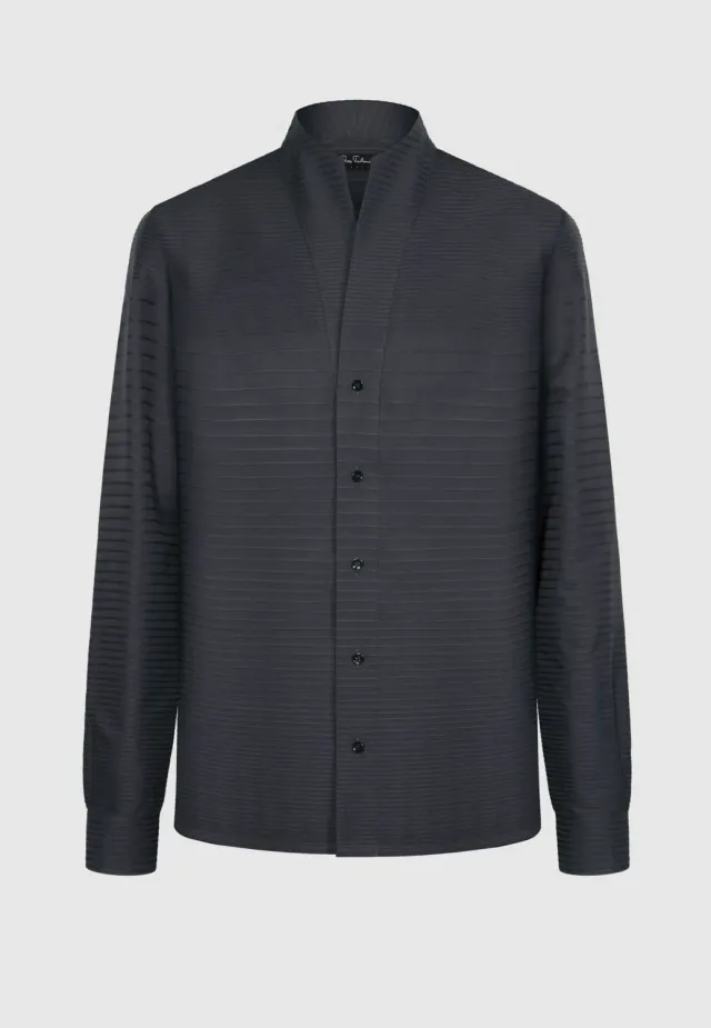 Pierre Talamon Chemise col montant coton gris rayures