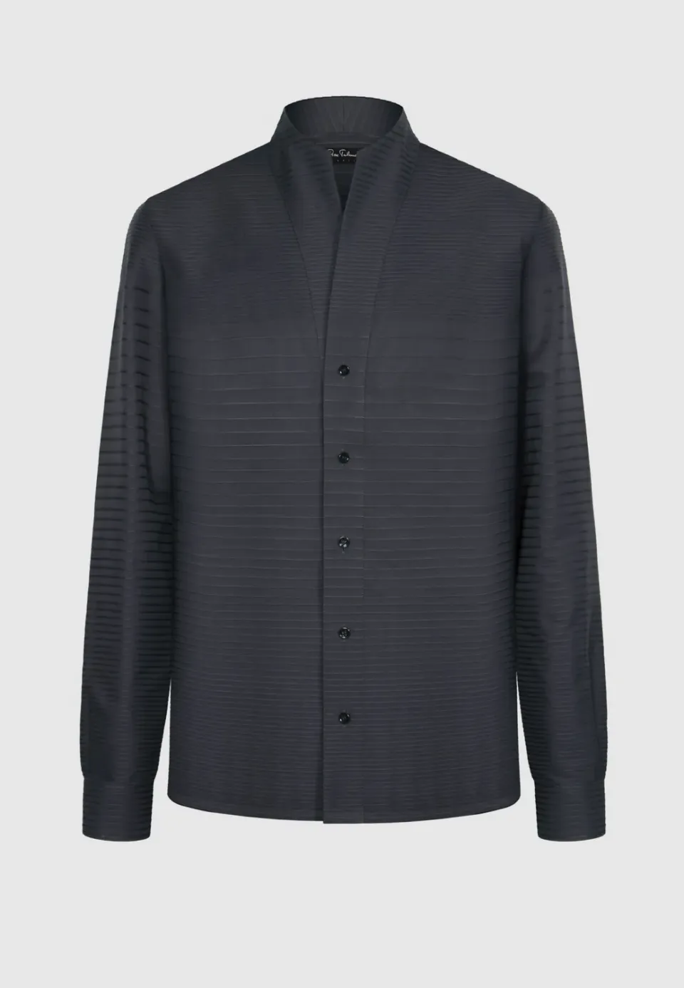 Pierre Talamon Chemise col montant coton gris rayures