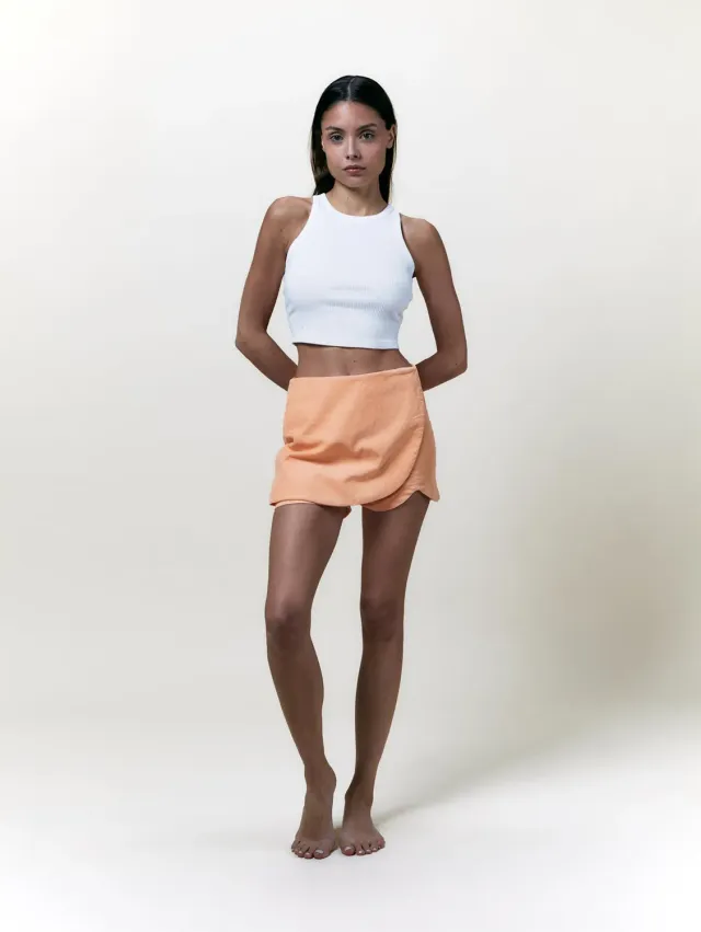 Cotélé Paris Portefeuille jupe-short pêche velours