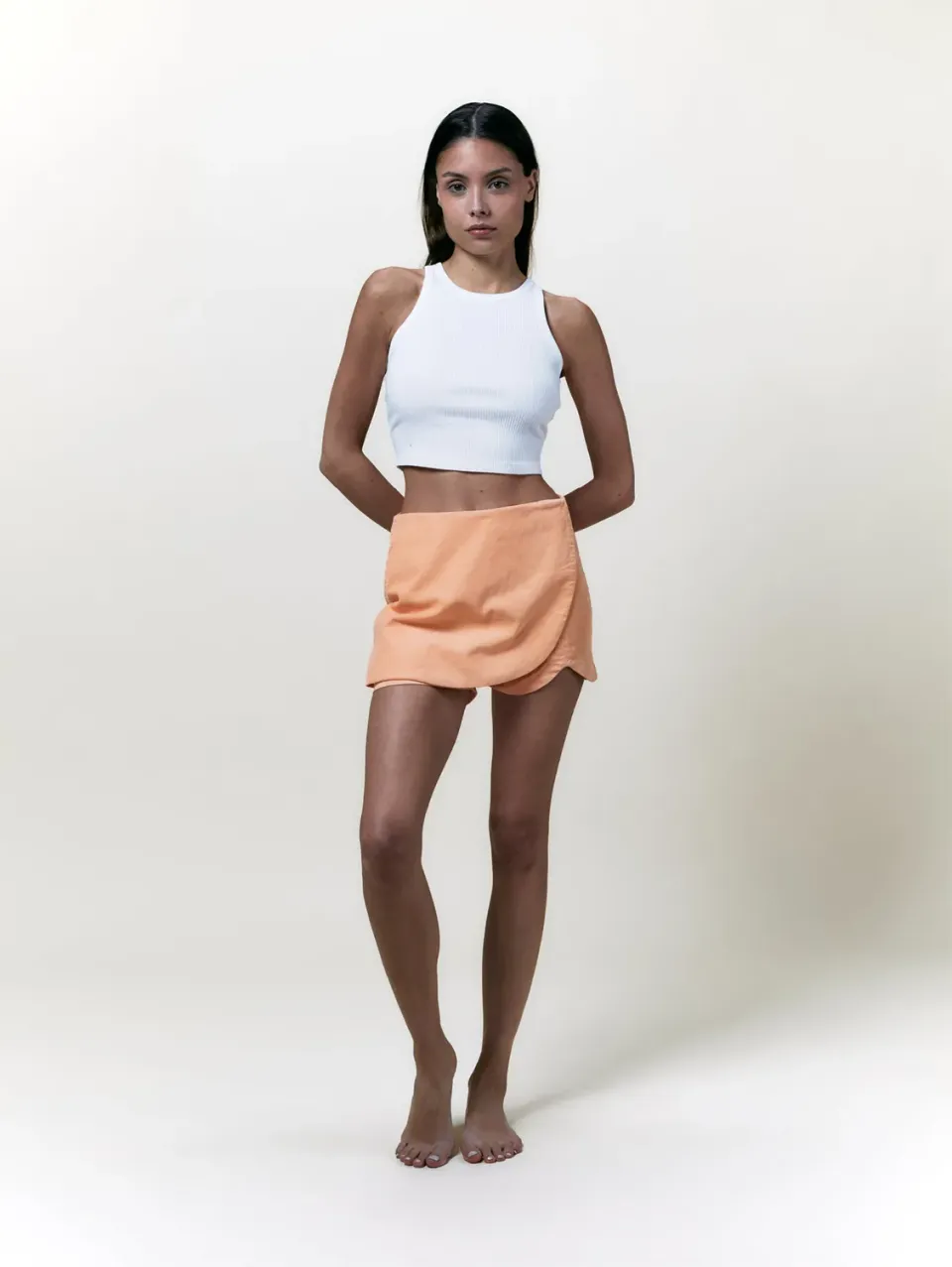 Cotélé Paris Portefeuille jupe-short pêche velours