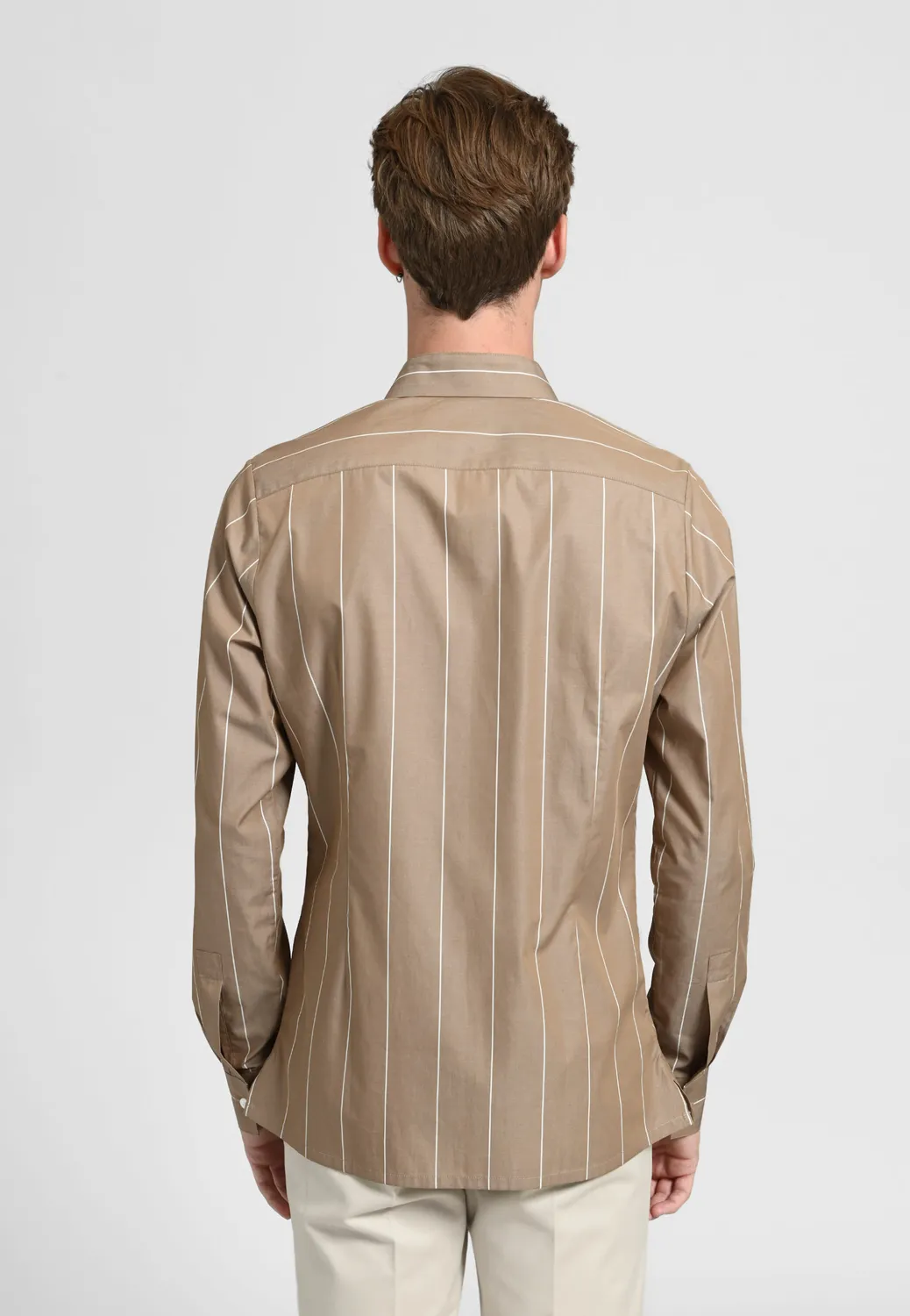 Pierre Talamon chemise camel à rayures