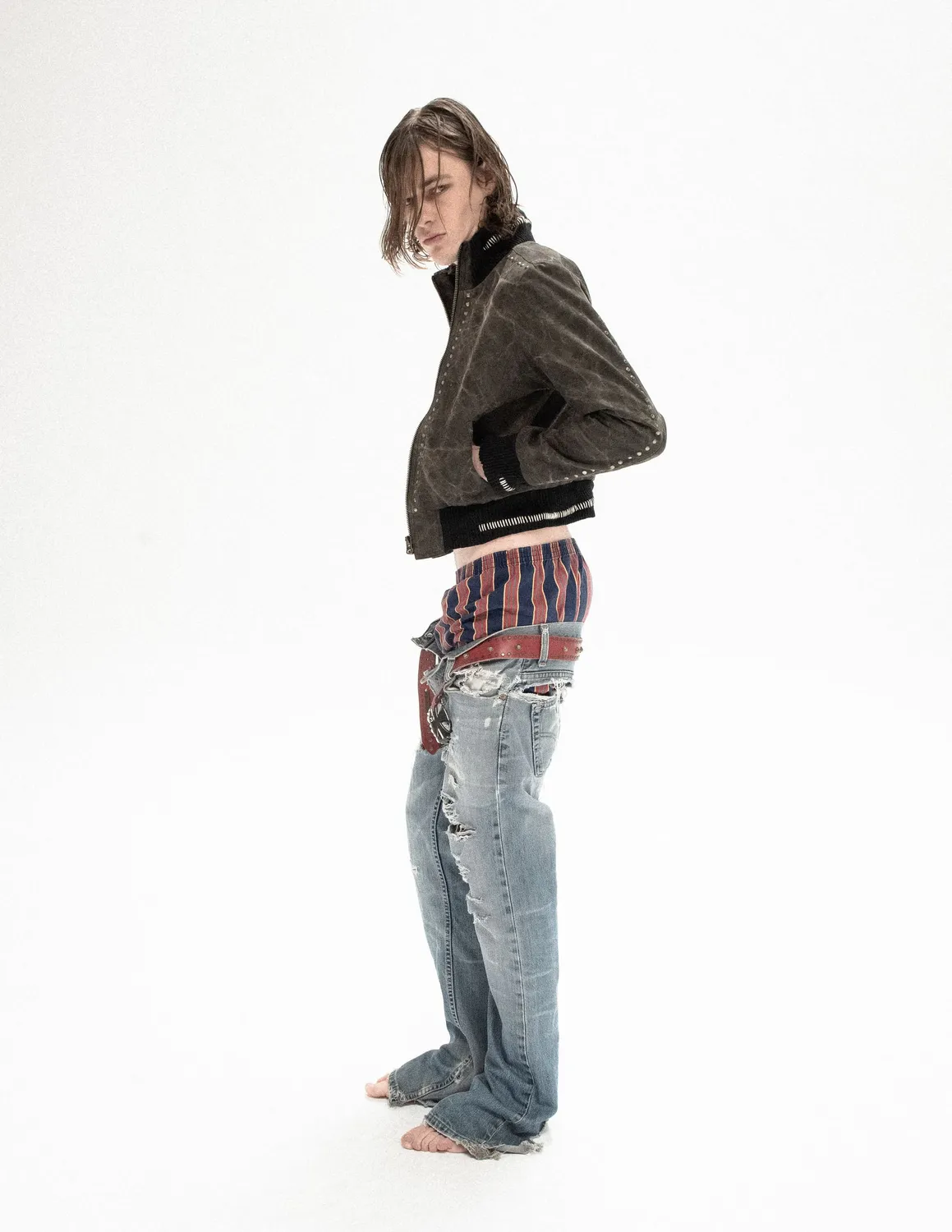 PAOLO LEDUC Crotch Rocket bomber coton marbré rivets