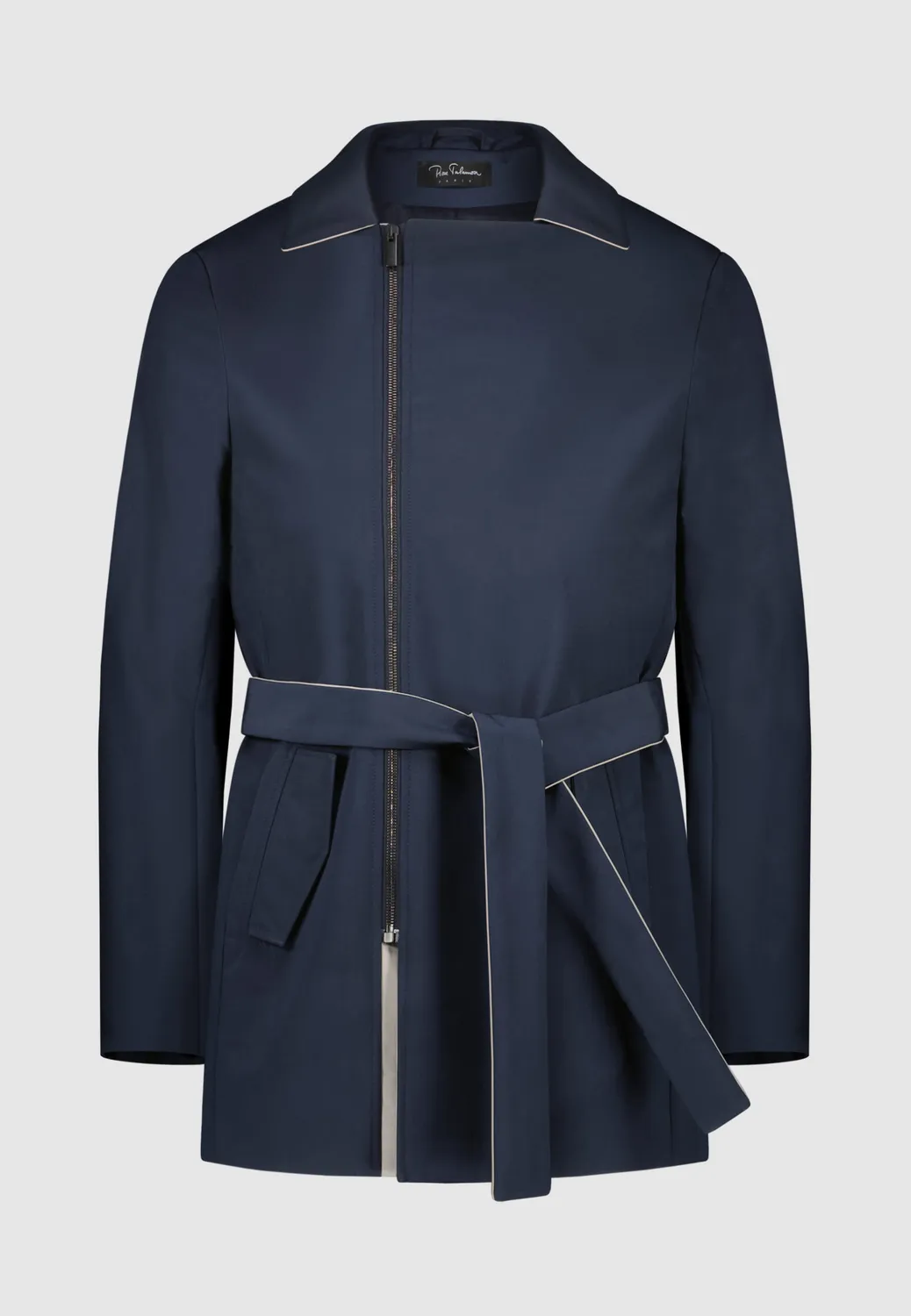Pierre Talamon Kerin trench bleu gris droit
