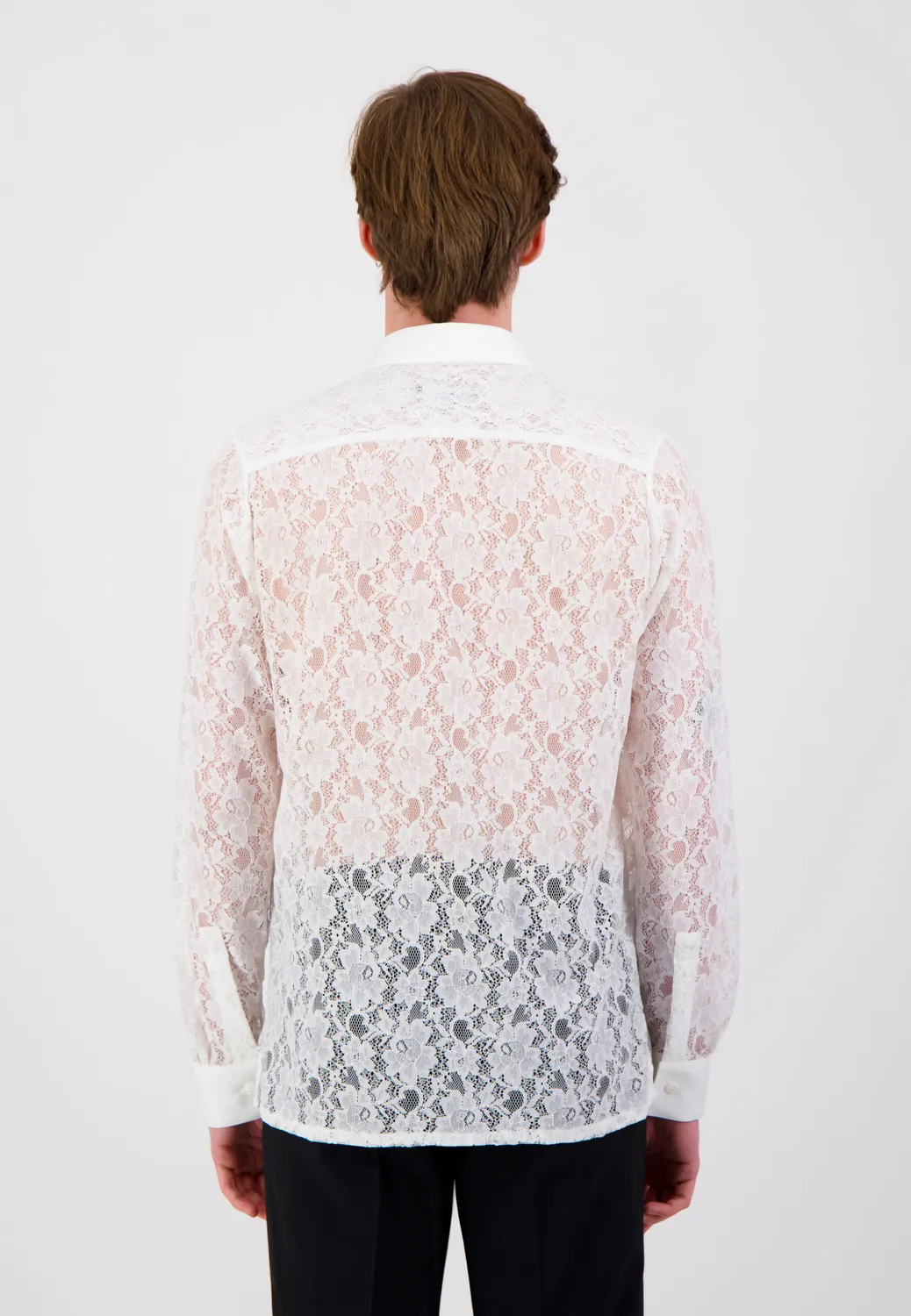 Pierre Talamon Dentelle chemise blanche manches longues
