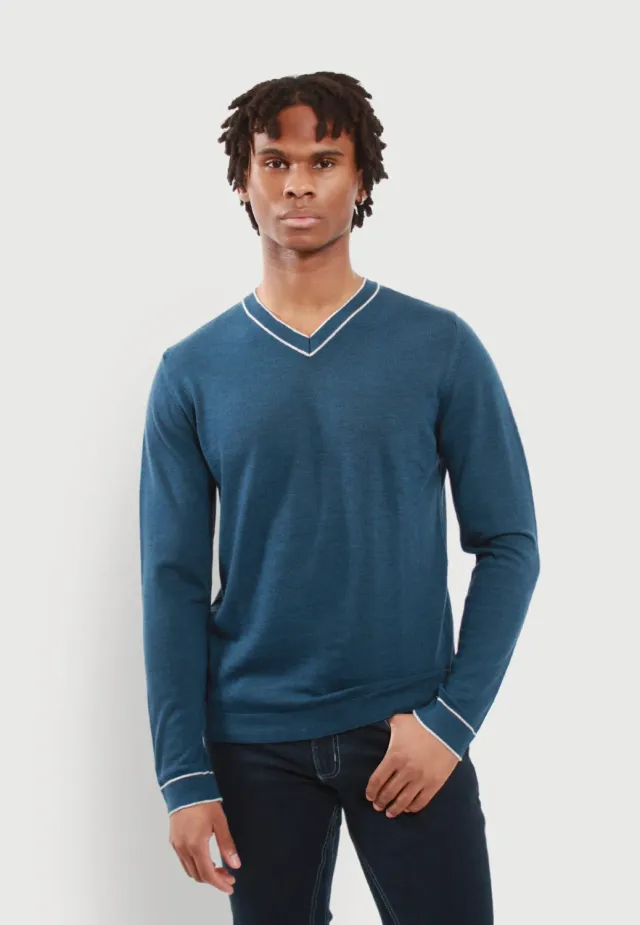 Pierre Talamon V B.Blue pull homme col V