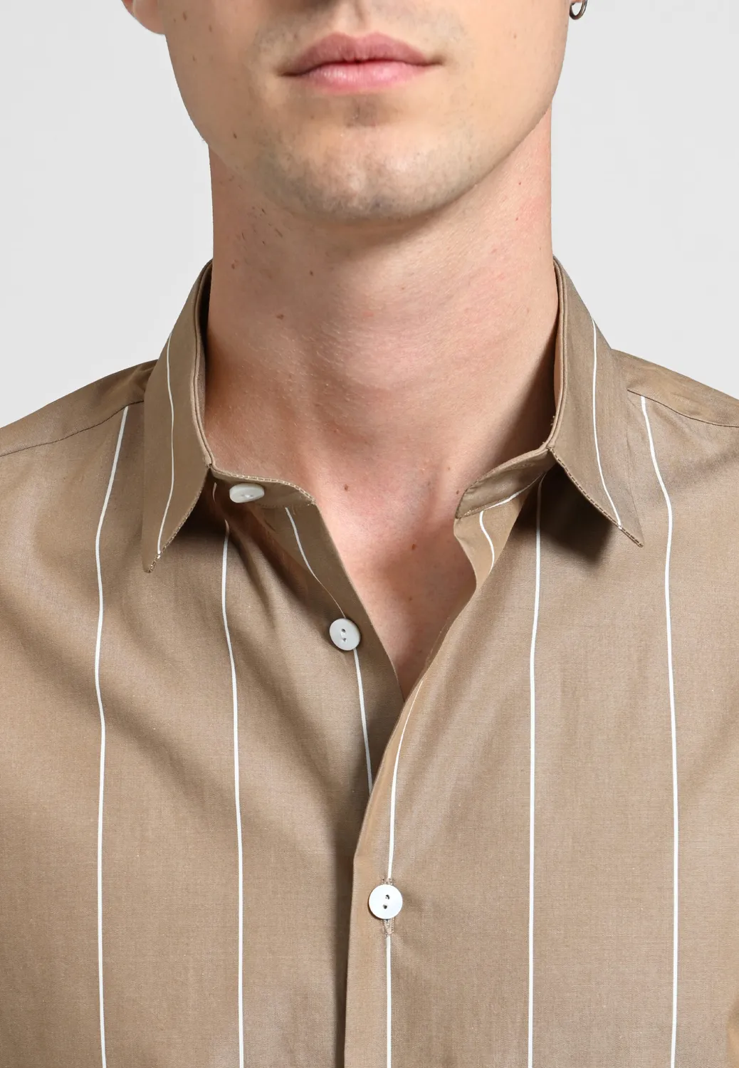 Pierre Talamon chemise camel à rayures
