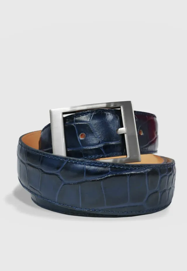 Pierre Talamon Croco ceinture bleue effet cuir