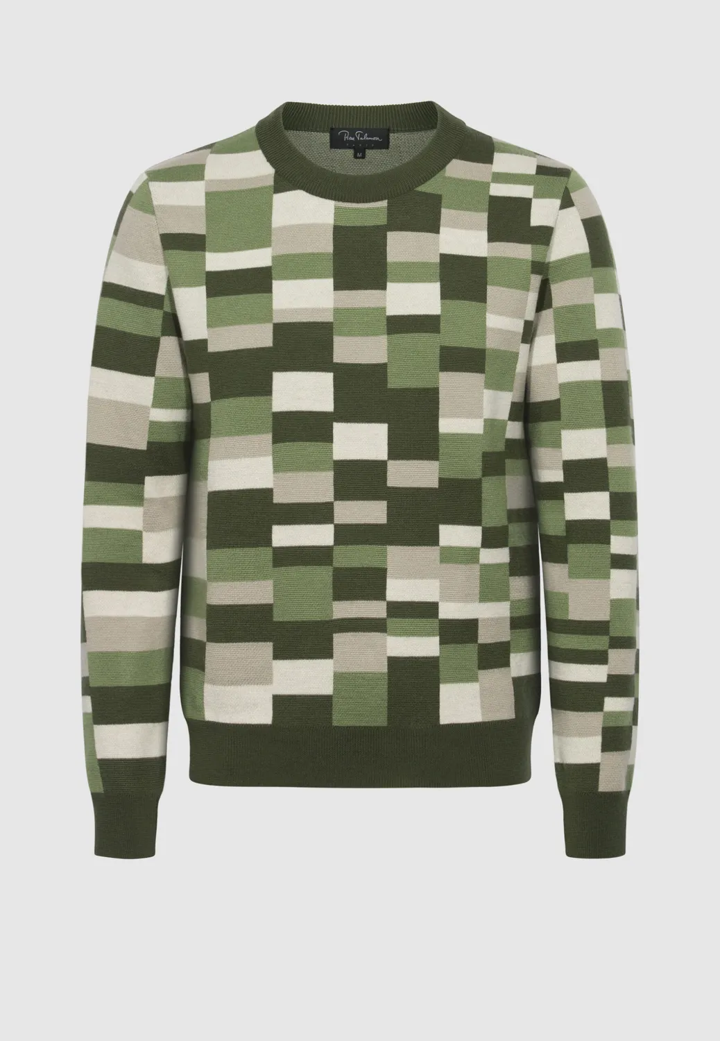 Pierre Talamon jacquard pull carreaux verts mérinos