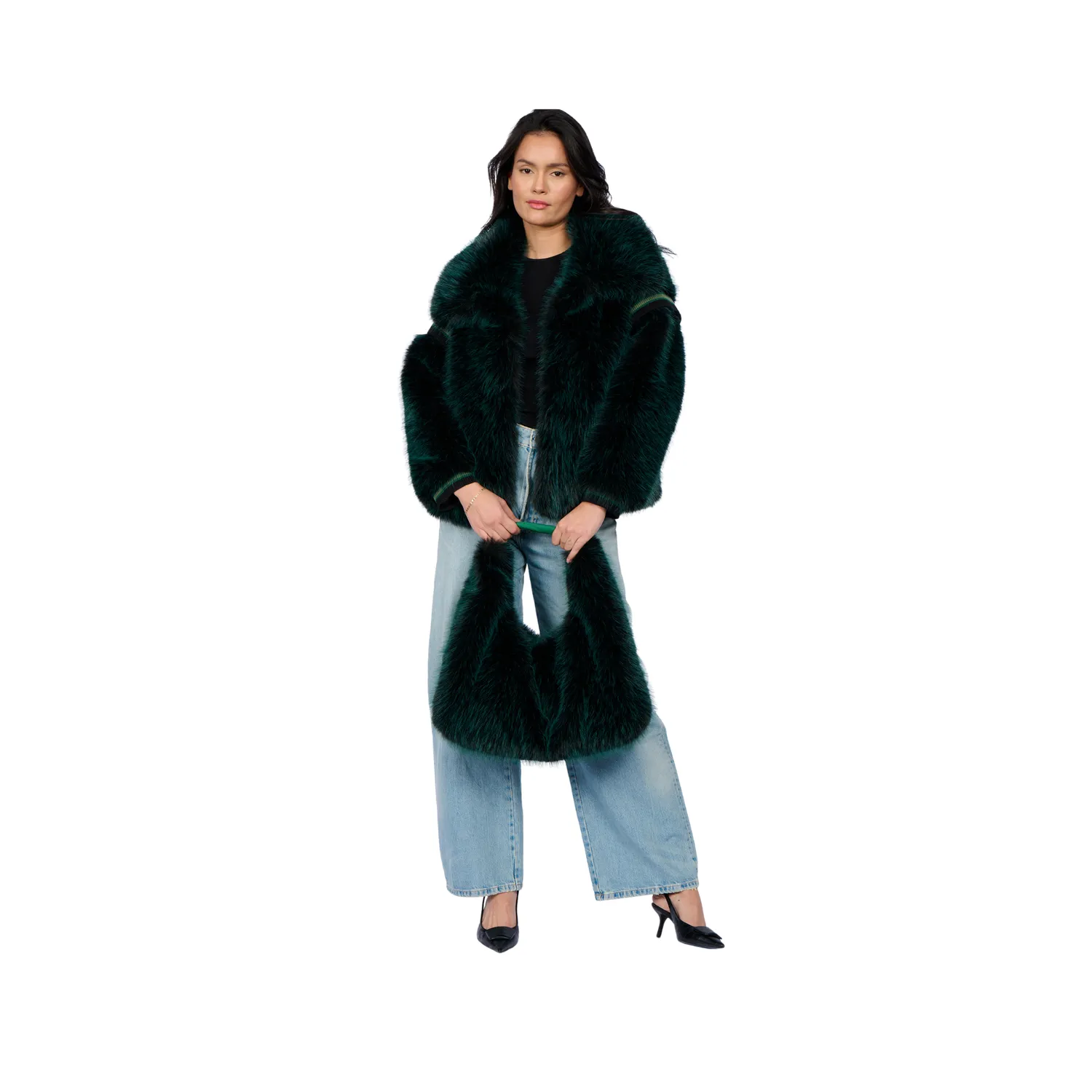 Oakwood Ewena 65094 veste fausse fourrure vert foncé col large