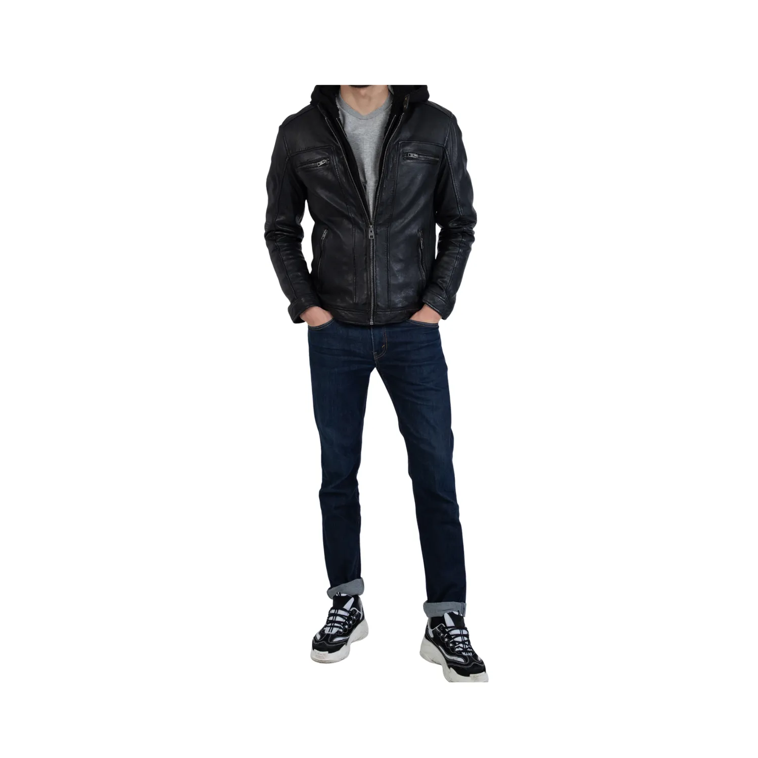 Oakwood Drink 63036 blouson cuir noir capuche homme