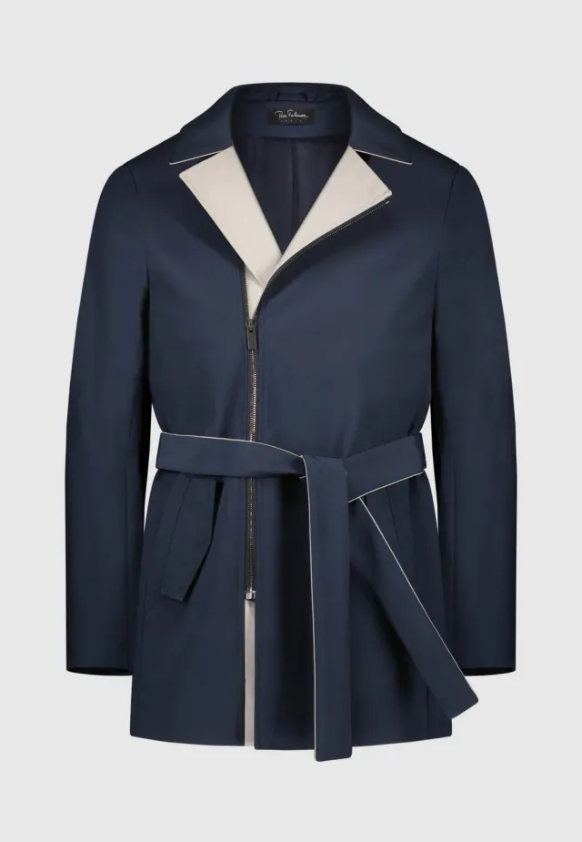 Pierre Talamon Kerin trench bleu gris droit
