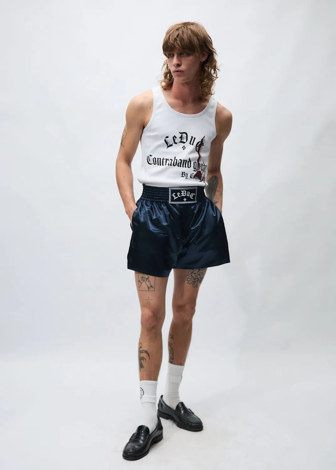 Paolo Leduc Muay Thai short bleu marine satin
