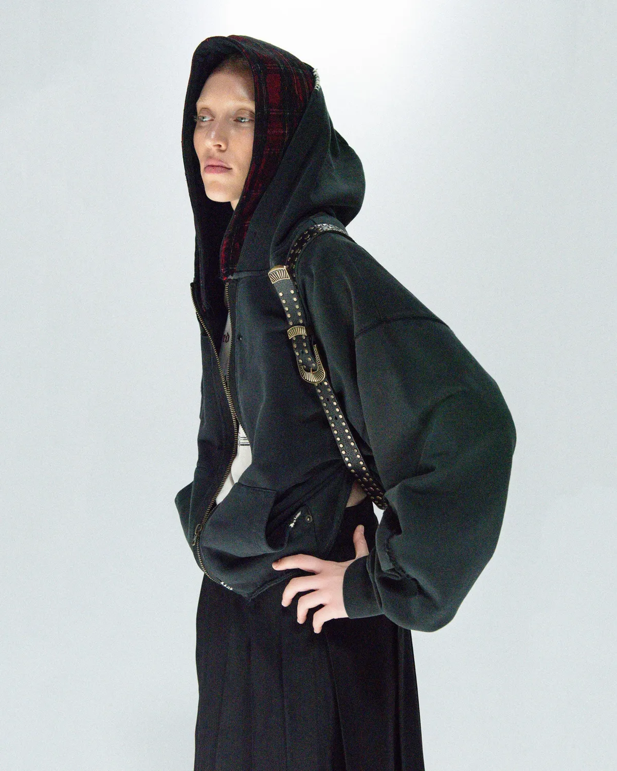 Paolo Leduc Bad Habit capuche amovible XS tartan et dentelle