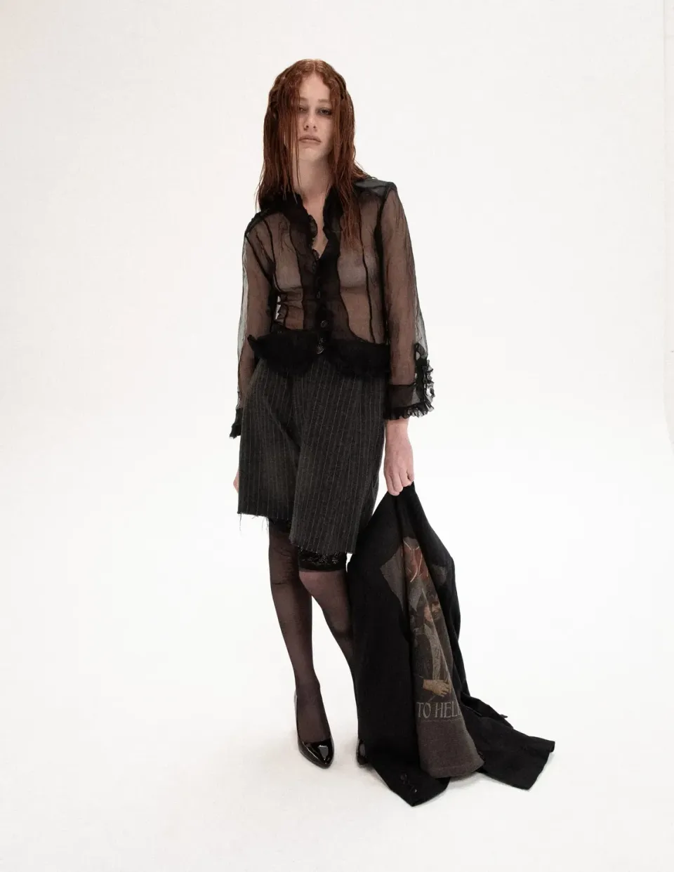 PAOLO LEDUC The Illicit Hemline short tailleur gris rayé laine