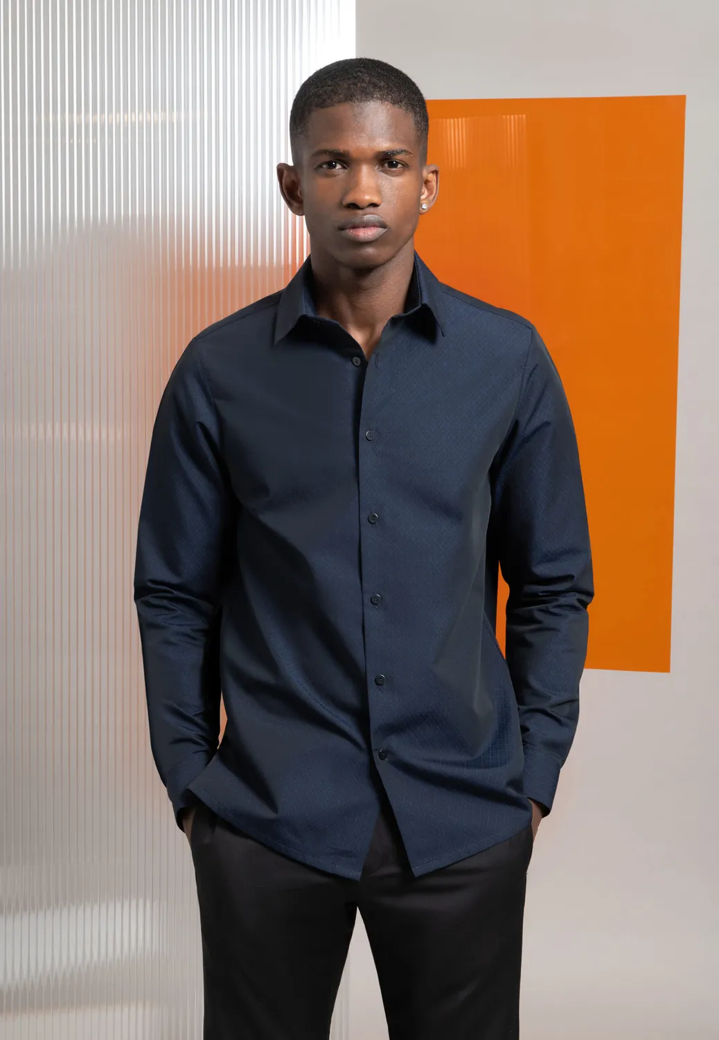 Pierre Talamon Chemise Jacquard Marine Coton