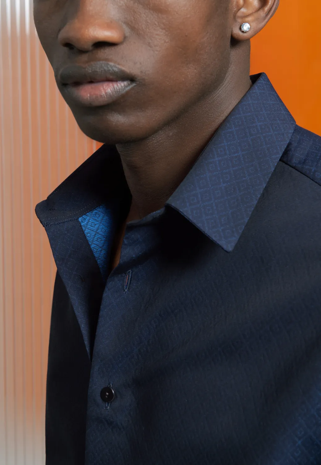 Pierre Talamon Chemise Jacquard Marine Coton
