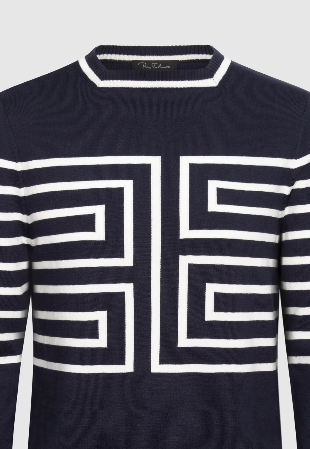 Pierre Talamon pull jersey graphique marine ivoire