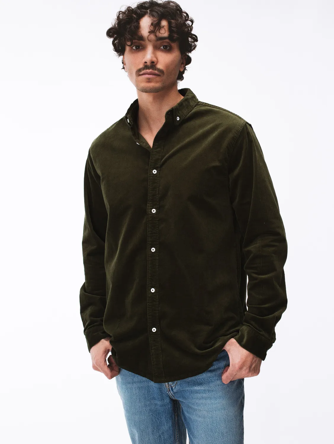 Cotélé Paris Milleraie chemise velours vert olive