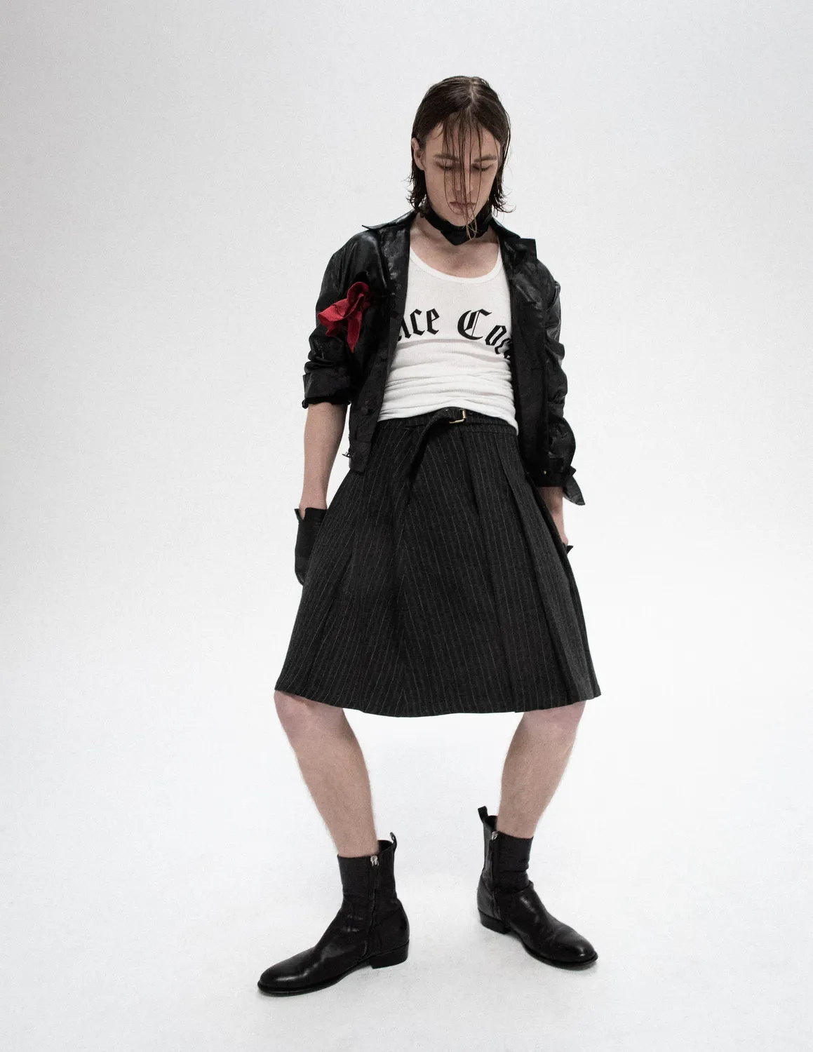Paolo Leduc Strictly Business jupe kilt laine grise longue