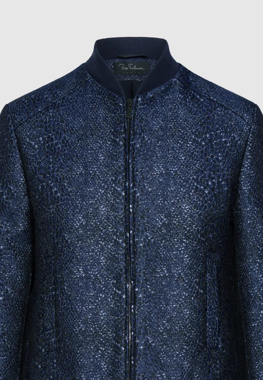 Pierre Talamon Blouson teddy serpent bleu jacquard