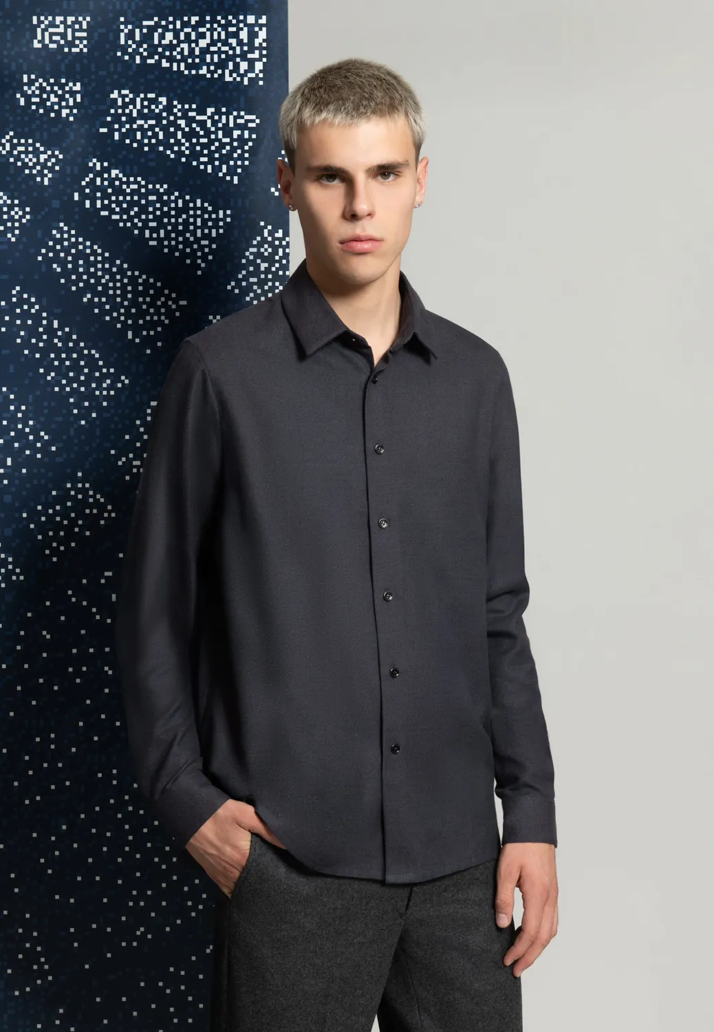 Pierre Talamon chemise flanelle coton gris
