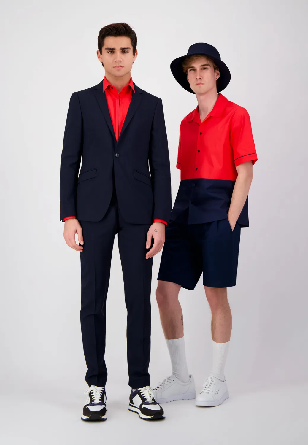 Pierre Talamon Chemise bowling rouge navy