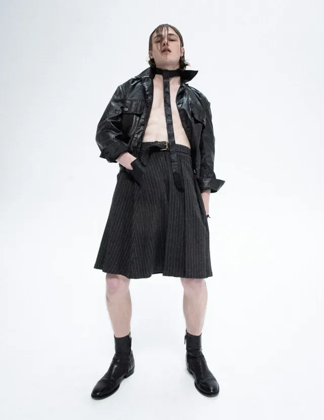 Paolo Leduc Strictly Business jupe kilt laine grise longue