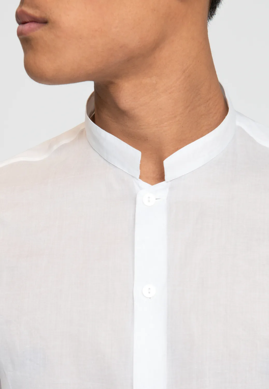 Pierre Talamon Chemise Mao Blanche Effet Froissé