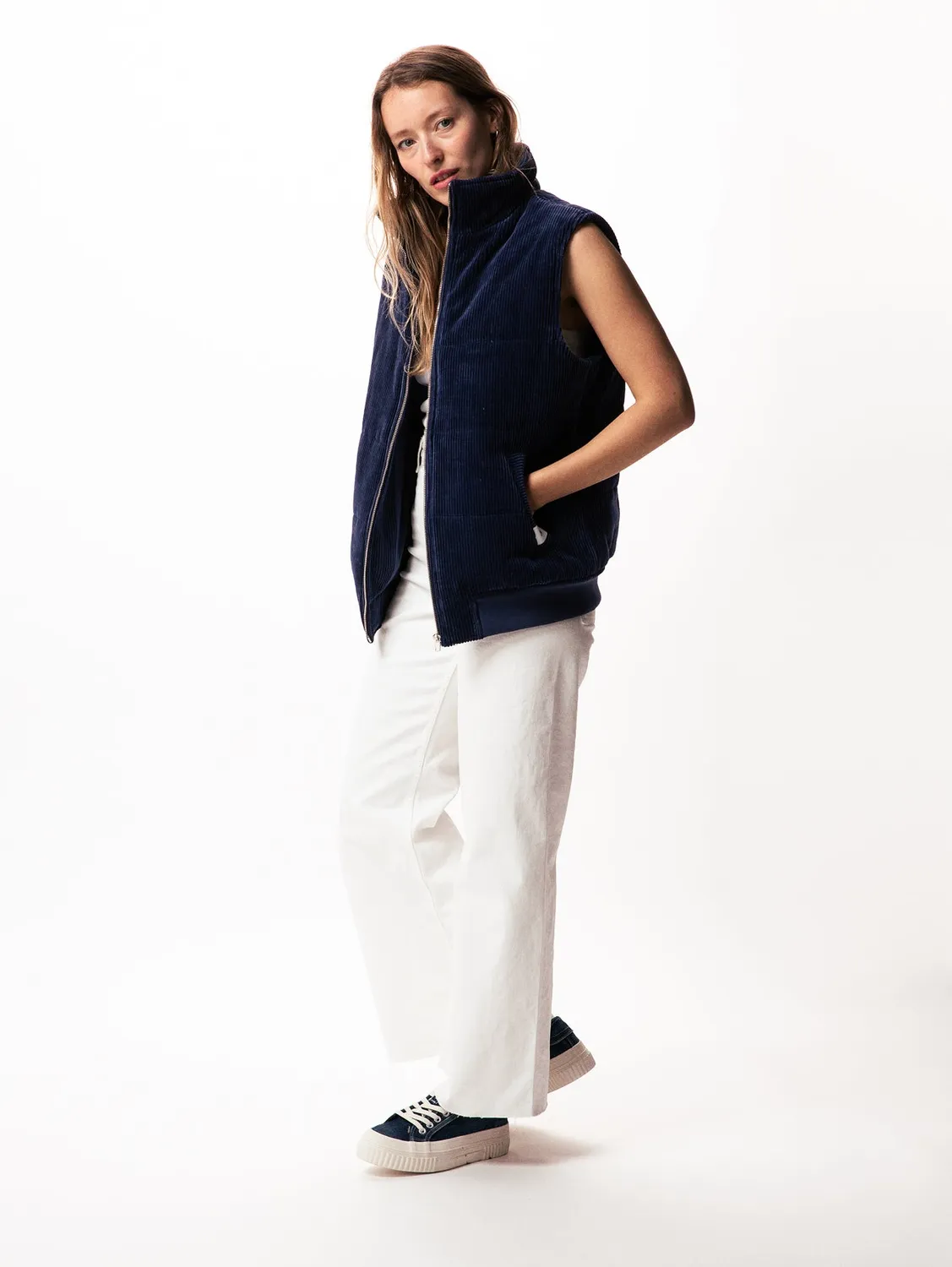 Cotelé Paris Navy doudoune sans manche marine velours bio