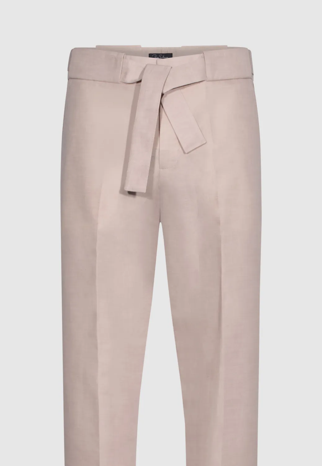 Pierre Talamon pantalon lin rose cendré ceinturé