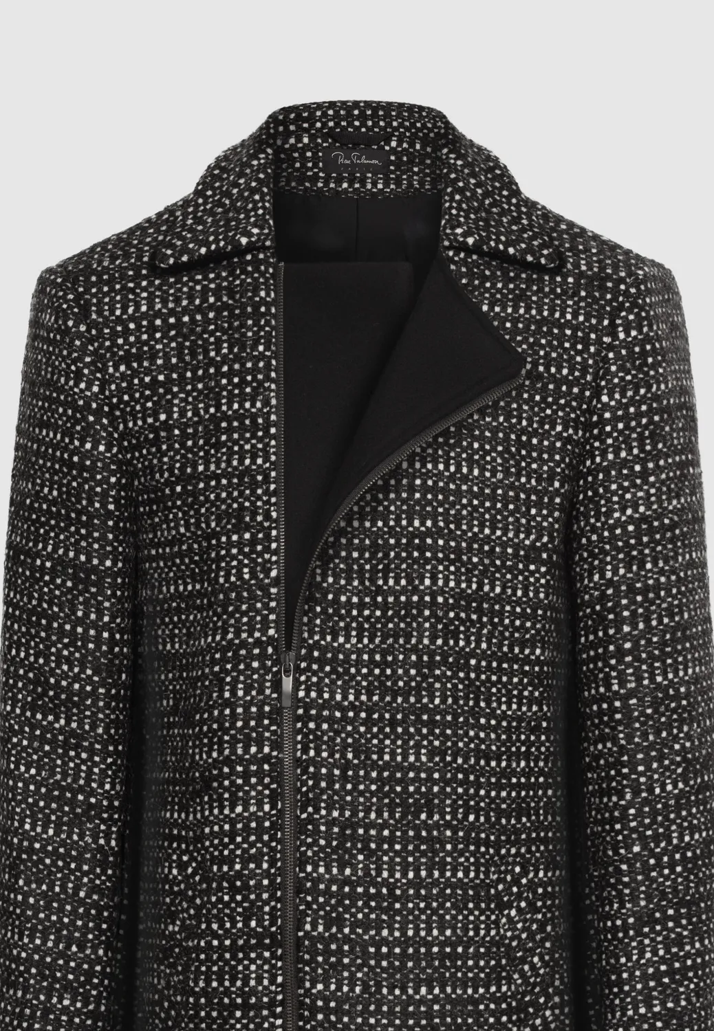 Pierre Talamon manteau court zippé noir blanc laine