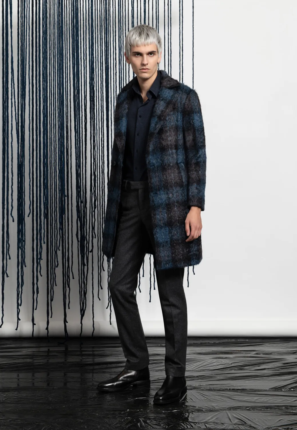 Pierre Talamon manteau croisé mohair bleu marine