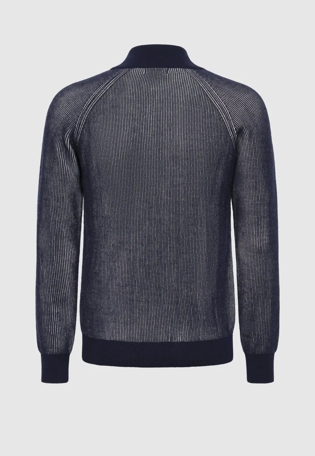 Pierre Talamon pull laine mérinos col zippé marine-blanc