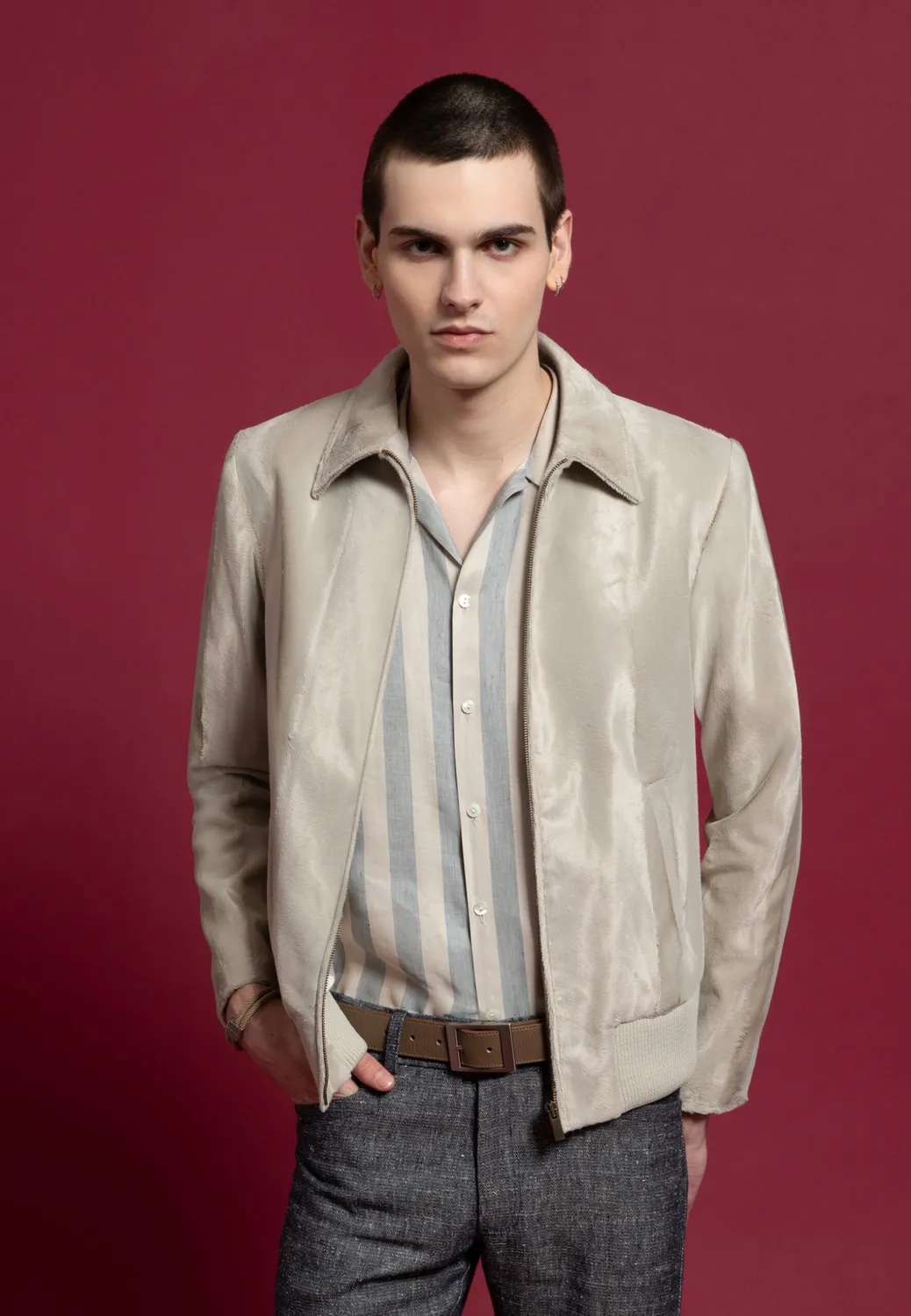 Pierre Talamon Façon Poulain blouson beige zippé