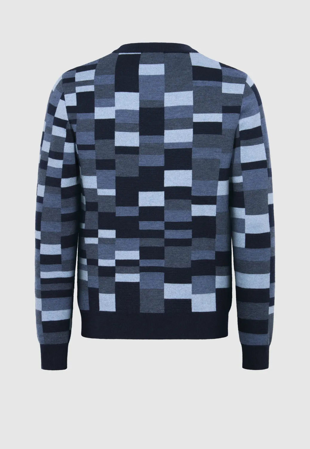 Pierre Talamon Jacquard Carreaux Bleus Pull Mérinos