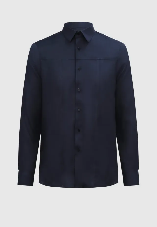 Pierre Talamon chemise à découpes bleu marine coton
