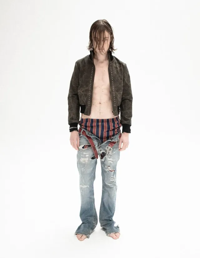 PAOLO LEDUC Crotch Rocket bomber coton marbré rivets